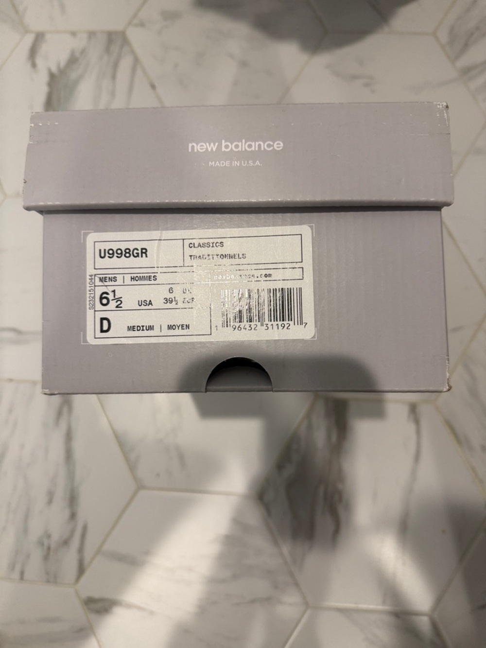 New Balance Light Gray Shoe Box with Label
